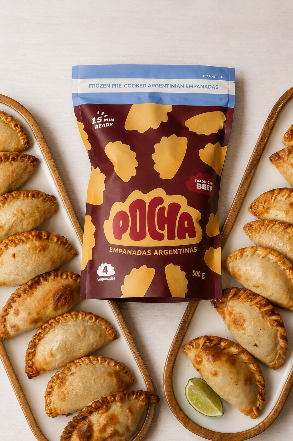 Golden Argentine empanadas made with love and dedication on a tray